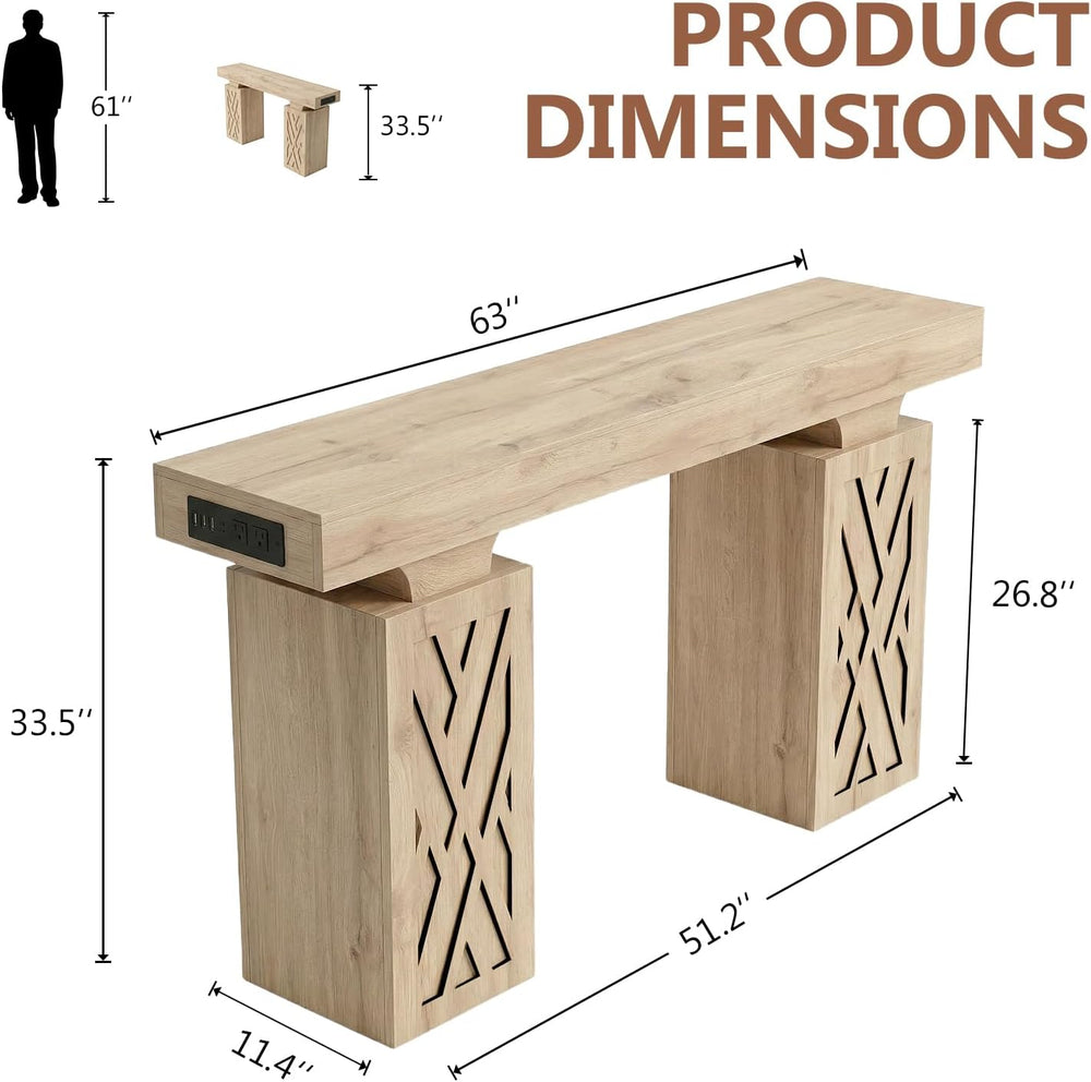63-Inch Modern Console Table with LED & Outlet, Farmhouse Entryway Table ...