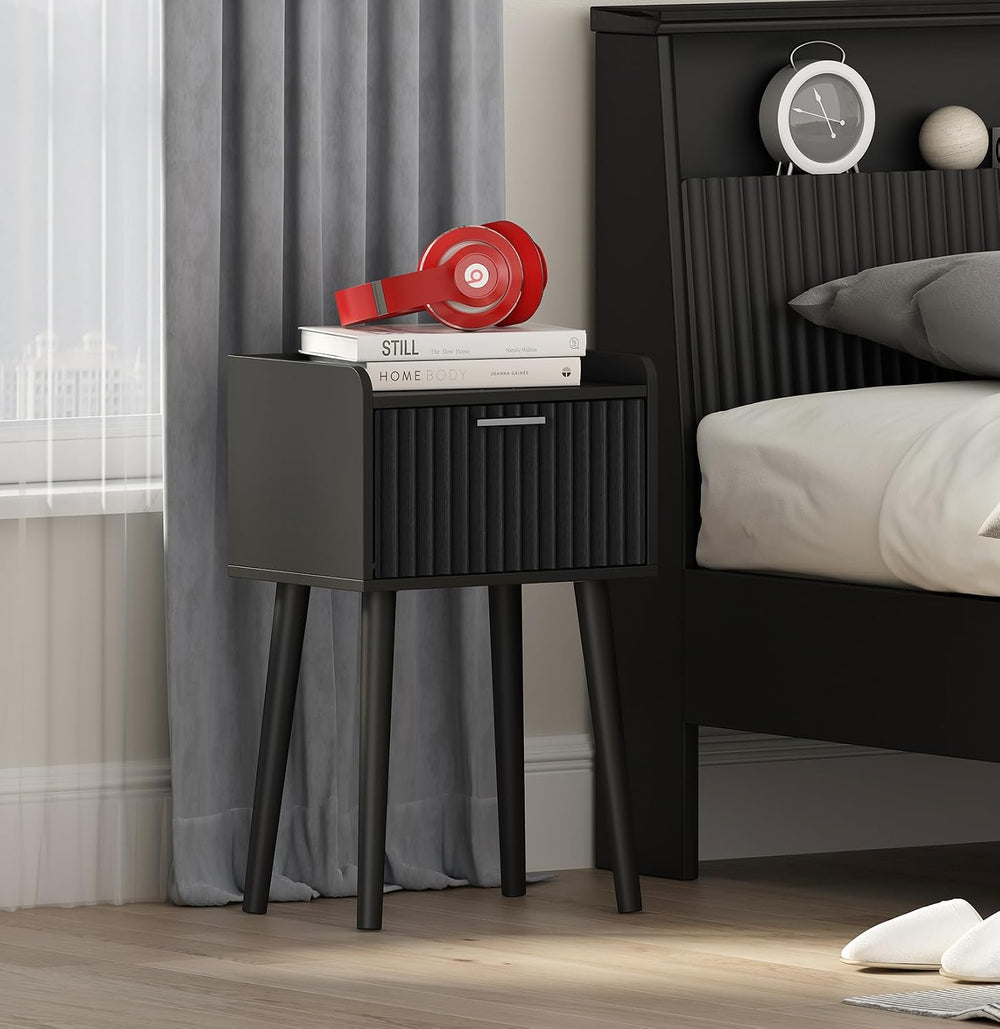 LAATOOREE Nightstand Set of 2, Small Bed Side Table with Fluted Door, End Tab...