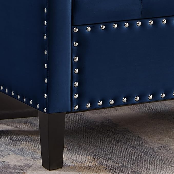 Velvet Storage Ottoman with Armrests and Nails Trim,Entryway Living Room Soft Padded Seat,Bed Bench Bedroom End of Bed,Navy (48”L X 18.5” W X 22” H)