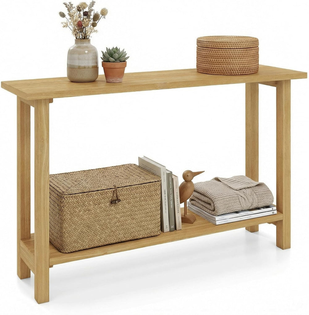 GIANTEX 47" Solid Wood Console Table, 2-Tier Narrow Entryway Table | Rus...