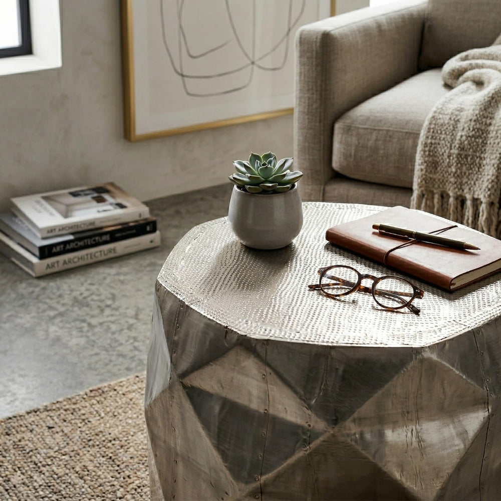 Hives & Honey Anna Side Table, Geometric Mango Wood Accent Table, Modern ...