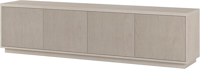 Henn&Hart Fluted TV Stand for TVs up to 85" with 2 Concealed Ribbed Storage Cabinets and Adjustable Shelves for Living Room, Family Room, or Office, Beech White