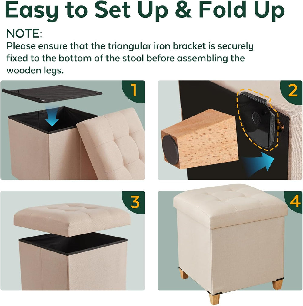 Ottoman with Storage, Square Storage Ottoman for Dorm, Linen Ottomans with Le...