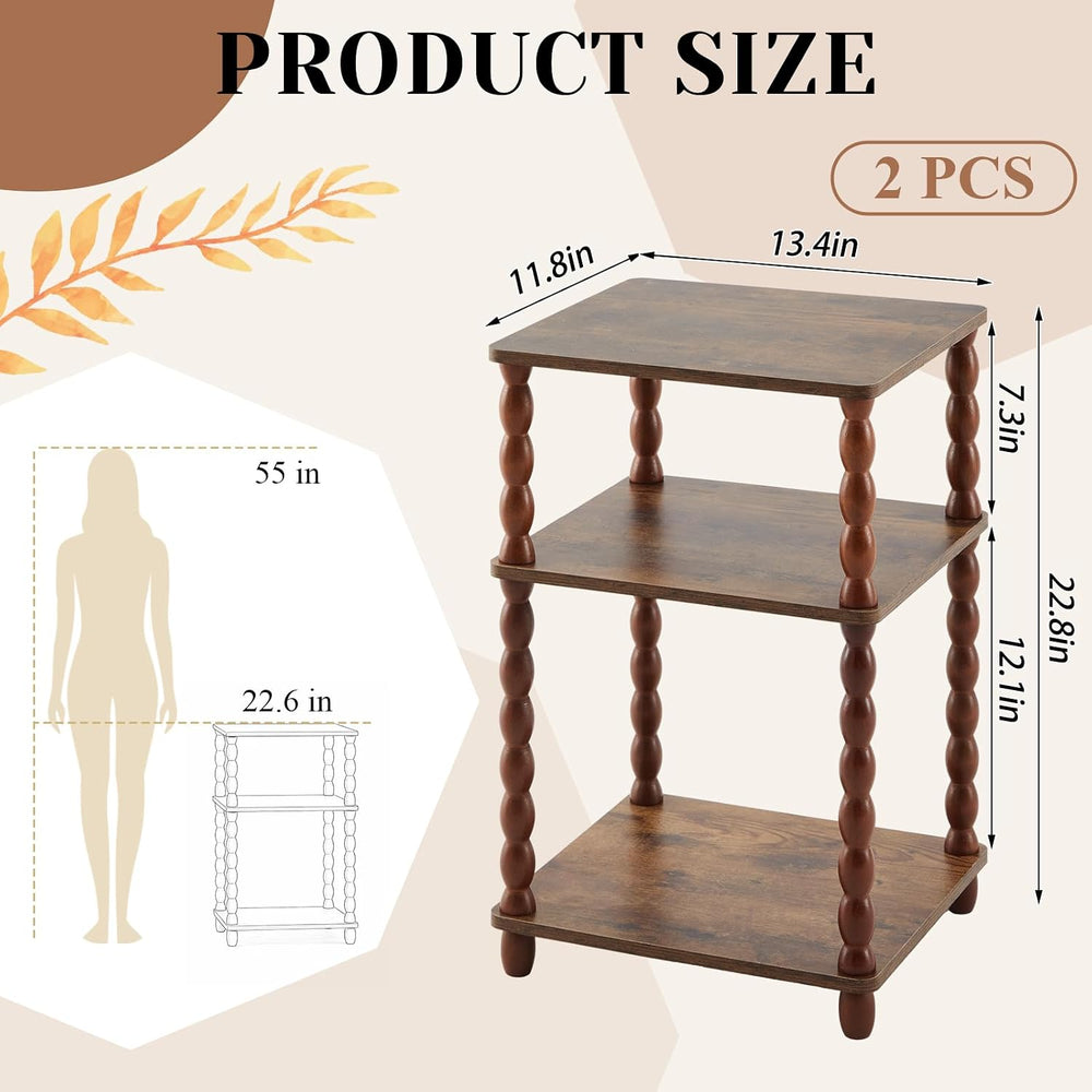 Set of 2 Side Tables 3-Tier Small End Table with Storage Shelf, Modern Bedsid...