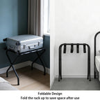 Folding Luggage Rack, Heavy Duty Metal Suitcase Stand with Nylon Straps, Collapsible Luggage Rack for Guest Room Space-Saving Luggage Organizer for Bedroom & Hotel