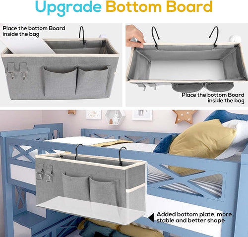 2pcs Bedside Caddy Hanging Storage Bag, Water Cup Holders, Organizer Baskets with Pockets for Bunk Bed Shelf, Hospital Beds, Loft & Dorm Rooms Accessories (Bedside bag-Grey)