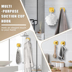 Suction Cup Hooks for Shower - Resuable Bathroom Hooks for Towels, Robes & Loofah - No-Drill Mounting on Kitchen,Walls,Metal,Glass,Mirrors,Tile & Smooth Non-Porous Surfaces (2, Brushed Gold)