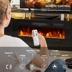 90" Fireplace TV Stand, 2-Tier LED Entertainment Center with 50" Fireplace, Fits TVs up to 100", Modern High Gloss TV Console with LED Lights & Storage Cabinets for Living Room, Black + Black