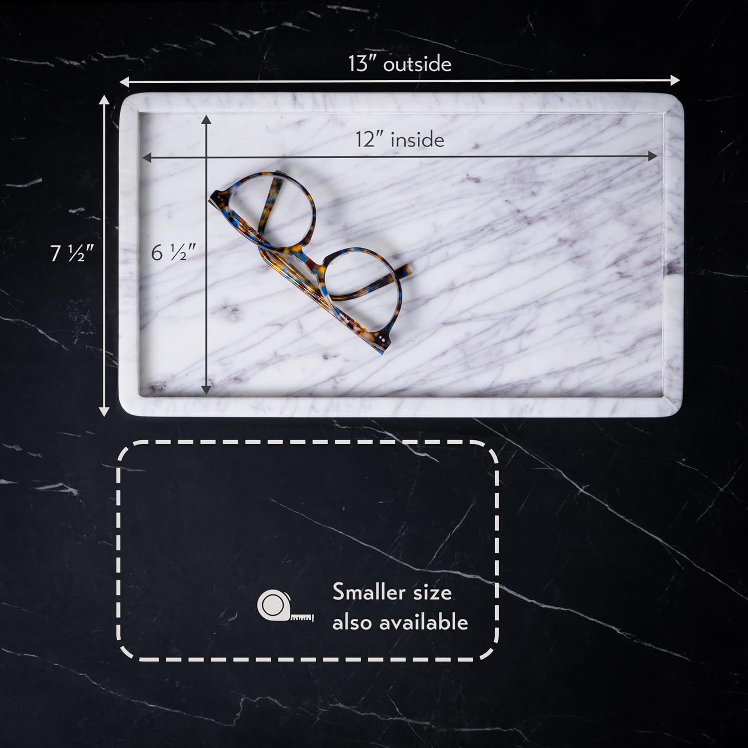 Cork & Mill Marble Tray for Bathroom Countertop, Kitchen Counter, or Catchall - 13" x 7½" Large Vanity Tray for Skincare or Perfume - Handcrafted Natural White Marble Stone Organizer