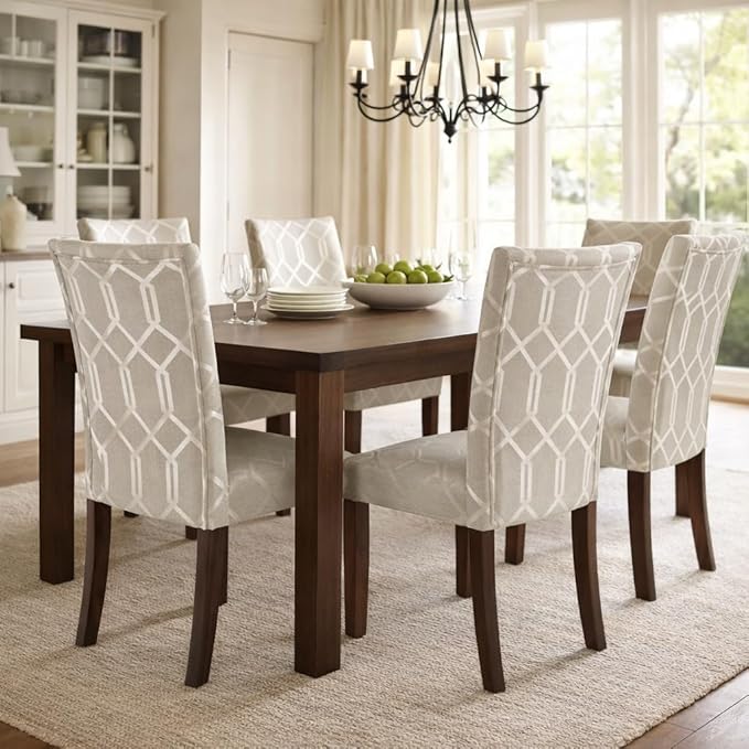 HomePop Classic Parsons Dining Chair - Pewter Gray Cream Lattice (Set of 2)