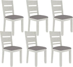 Dining Chairs Set of 6, Solid Wood Farmhouse Chairs with High Cross Back and Upholstered Seat, Easy Assembly for Indoor Home, Dinner, Kitchen, Grey