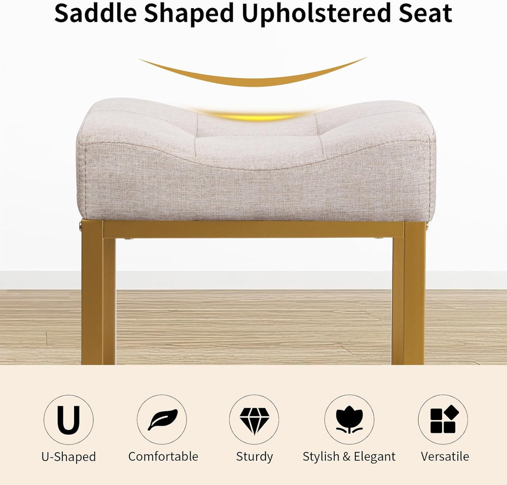 Saddle Seat Vanity Stool, Makeup Stool Chair with Metal Leg, U-Shaped Ottoman...