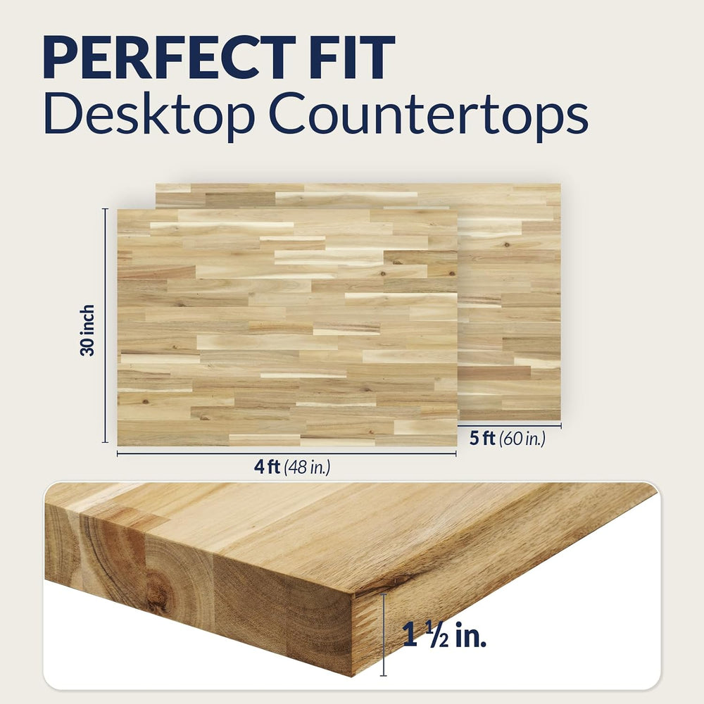 Acacia Butcher Block Countertop 60 x 30 x 1.5 Inches, Unfinished Solid Wood T...