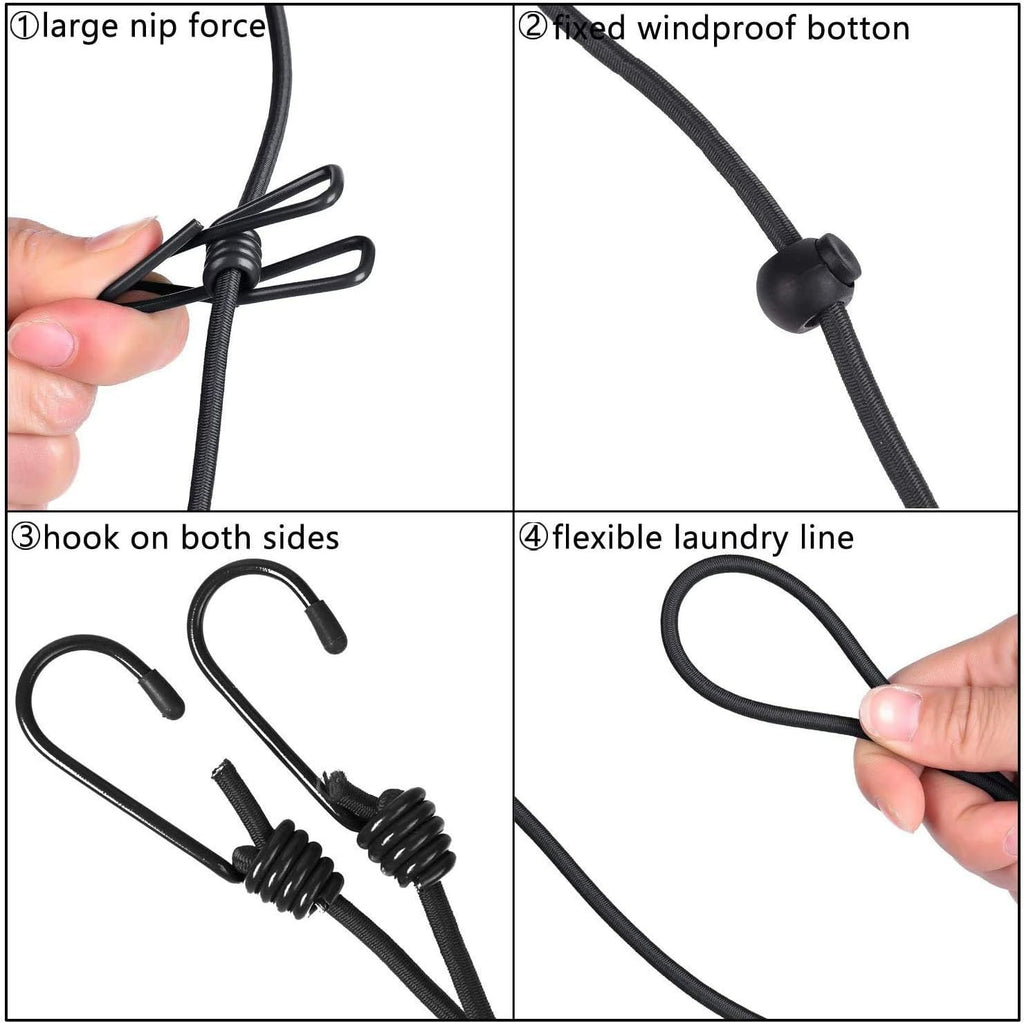 1 Pack Portable Clothesline with 12 Clothespins, Windproof Travel Clothesline Stretchy Retractable Elastic Laundry Clothes Line for Backyard, Vacation Hotel, Balcony Clothes Drying Line