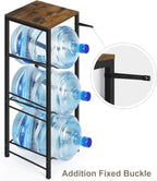 5 Gallon Water Jug Holder 3-Tiers Water Dispenser Stand Rack, Water Bottle Organizer with Storage Shelves for Kitchen Living Room Office, Rustic Brown
