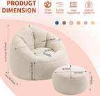 Bean Bag Chairs, Gaint Bean Bag Couch with Memory Foam for Adults and Kids, Microfiber Upholstered Sofa with Ottoman, Comfy Lazy Bean Bag Reading Chair for Living Room