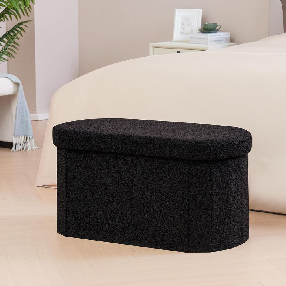 PINPLUS Storage Ottoman Bench Tufted Oval Ottomans Bench Foot Rest, Boulce Be...