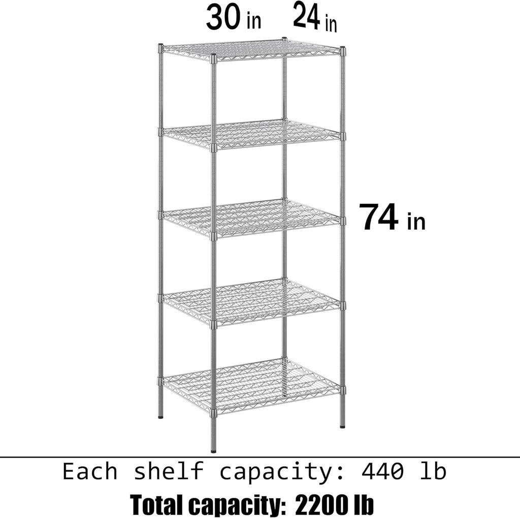 24" Deep x 30" Wide x 74" Height Wire Shelving Kit | 5-Tier | NSF Commercial Storage Rack Unit
