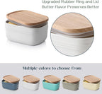 DOWAN Ceramic Butter Dish, Extra Large Butter Keeper for Countertop or Fridge, Airtight Butter Container with Wooden Lid, Farmhouse Kitchen Decor and Accessories, Freezer Safe, Soft White