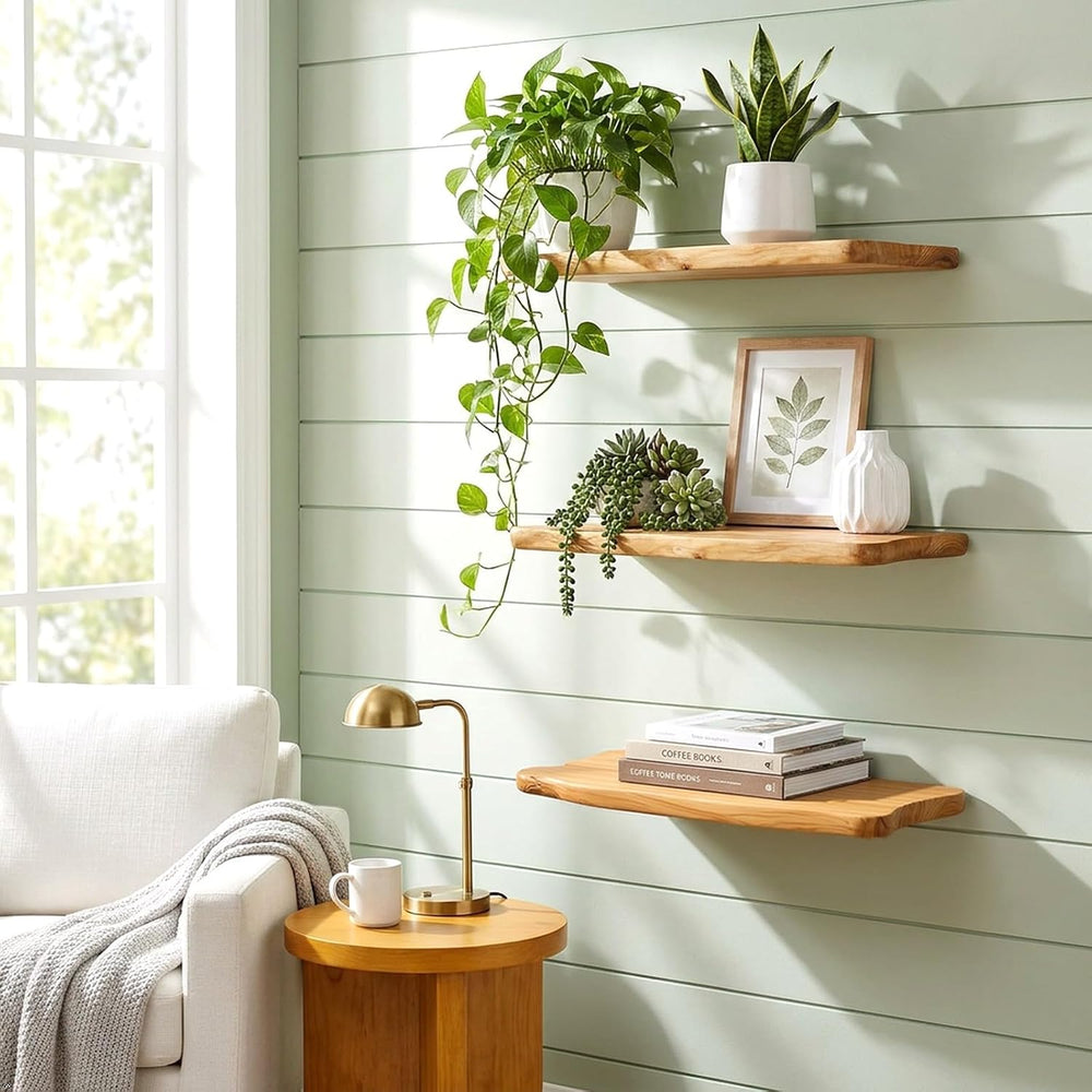 WELLAND 16" Live Edge Cedar Floating Shelves, Set of 2