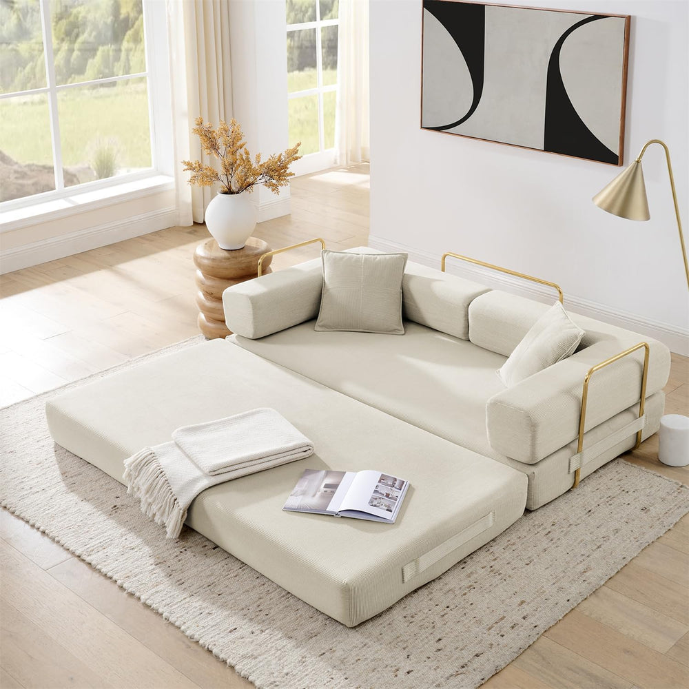 4-in-1 Folding Convertible Sofa Bed, 78 Inch Couch with Fixed-Shape Frame, Co...