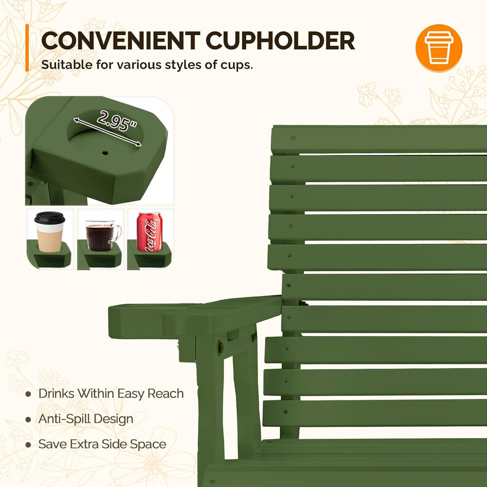 VINGLI Outdoor Glider Wood Patio Chair with Cup Holders, Outdoor Bench Glider...