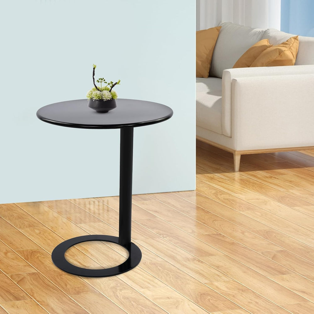 C Shaped Round Side Table, Metal End Table for Couch Sofa Bed, Small Accent C...