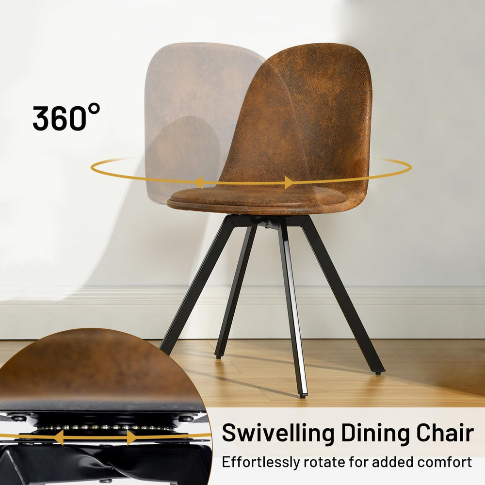 FurnitureR Set of 4 Swivel Suede Dining Chairs, Armless Mid-Back Upholstered ...