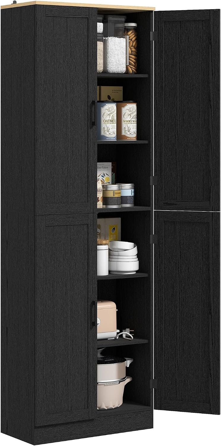 4-Door Farmhouse Freestanding Kitchen Pantry Cabinet with Flexible Adjustable...