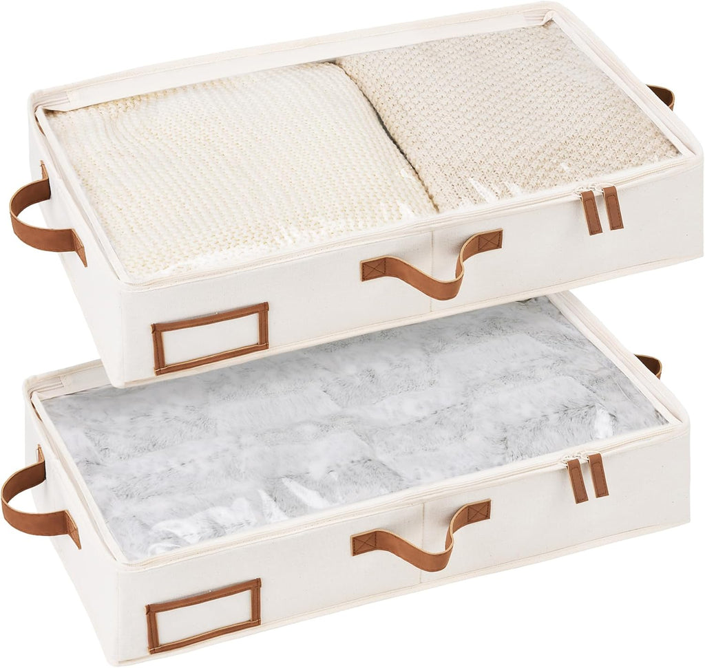 StorageWorks Under Bed Storage Containers with Handles and Label Holder, 2 Pack Ultra-thick Fabric Underbed Bins, Closet Organizer for Clothes, Blankets, Sweater