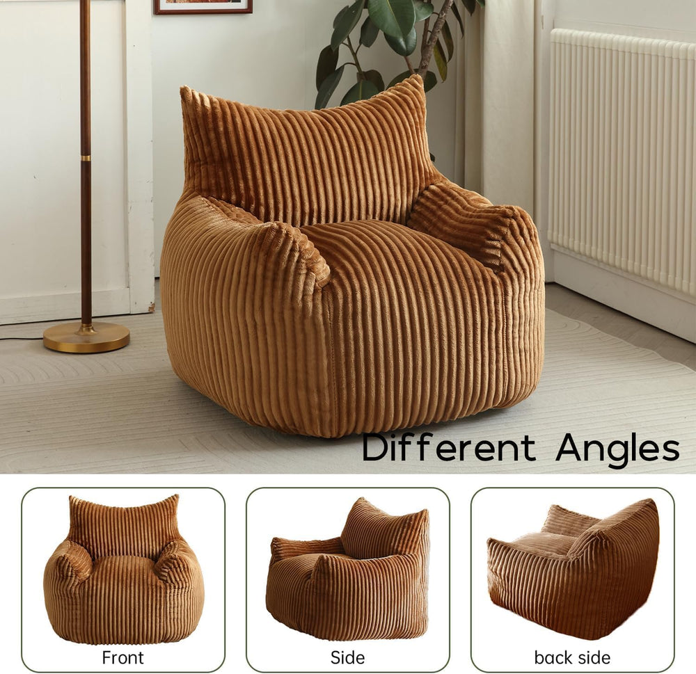 Giant Brown Bean Bag Chairs for Adults & Teens, Soft Corduroy Beanbag | 3...