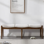 RIVOVA 54.25" Modern Ottoman Bench Upholstered Sherpa Bedroom End of Bed Bench Boho Bench Long Seating Bench Entryway Stool with Wood Legs for Living Room/Foyer, Beige