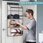 AOODA Clear Over the Door Hat Racks for Baseball Caps, Hold 48 Caps Hat Storage Organizer for Closet Wall, Deep Pockets Hanging Snapback Holder Shelves with 3 Hooks, Black