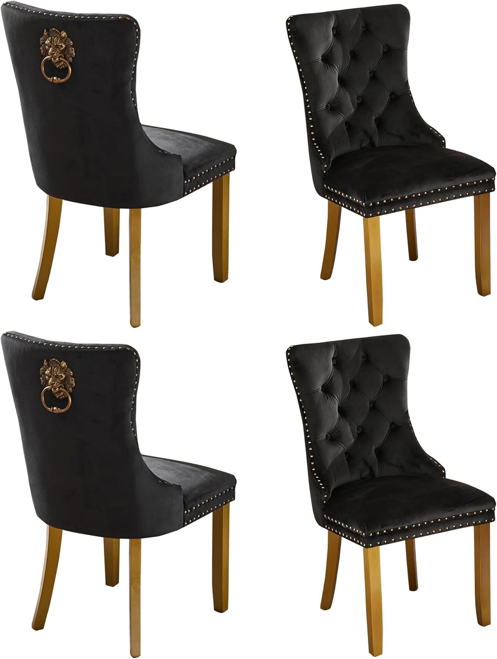 Velvet Dining Chairs Set of 4,Fabric Upholstered Side Chairs with Lion Head R...