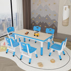 LulliSpace Kids Study Table and 6 Chairs Set,Height Adjustable Table and Chairs for Children and Toddlers,47.2"X23.6"Graffiti Desktop,Suitable for Daycare,Classrooms, Home