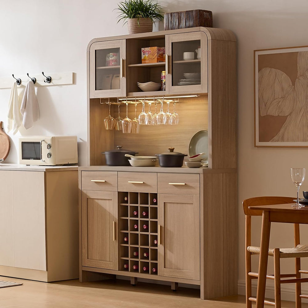 77" Tall Pantry Cabinet & Coffee Bar Cabinet with Storage,Natural Oa...
