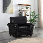 3 Piece Faux Leather Sofa Set,Mid Century Modern Couch and Loveseat Sets with Storage,Comfy Deep Seat Sofa with Nailhead Trim & Rolled Arm for Living Room,Office(Armchair+Loveseat+3 Seater,Black)
