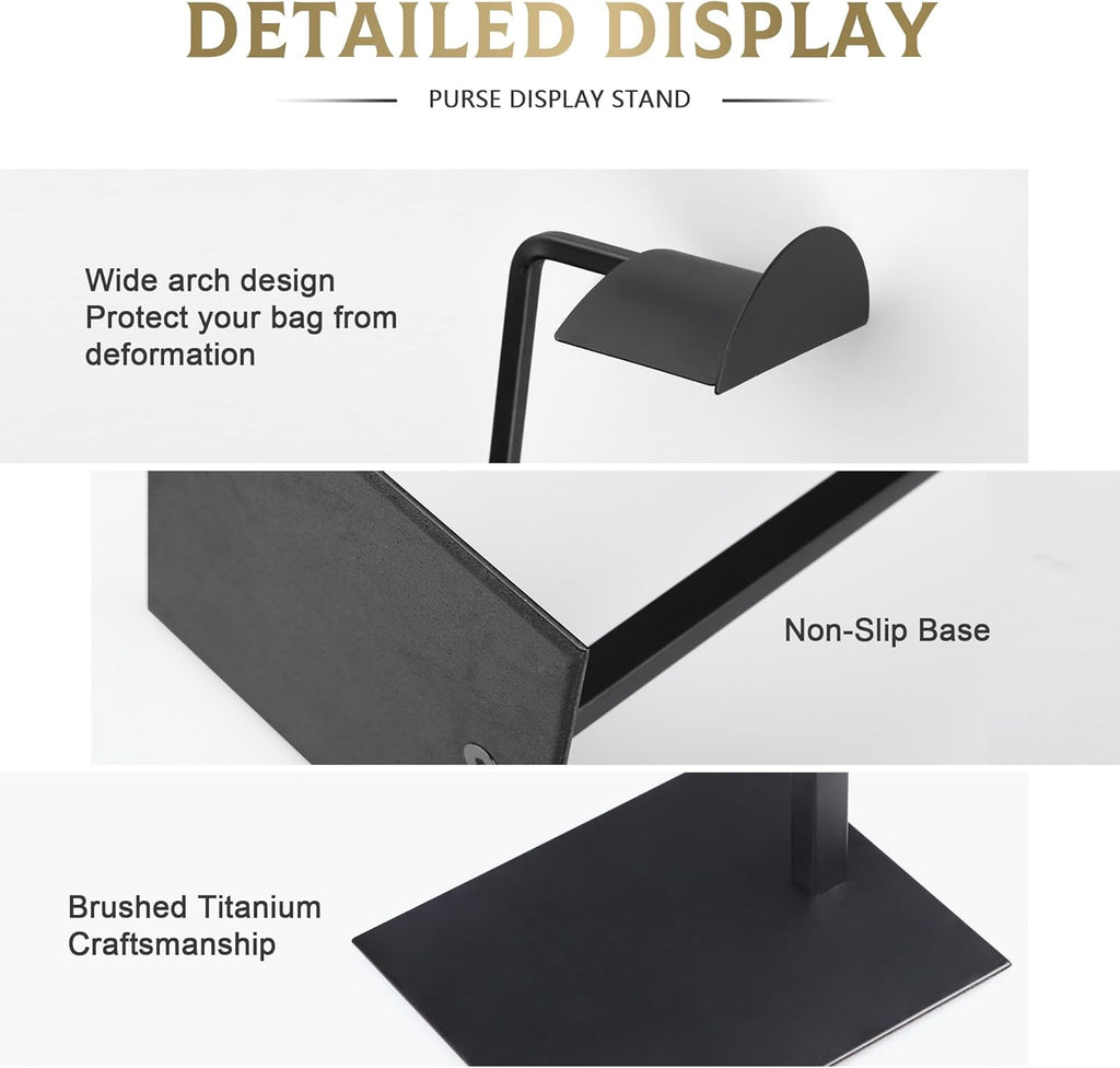 Purse Display Stand Adjustable Height Black Purse Rack for Handbags Necklaces Scarves Hats & Headphones 14" - 24" Purse Hanger Shelf for Retail Display