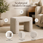 Modern Boucle Ottoman, Upholstered Arch Footstool Extra Seat for Makeup Room, Living Room & Entryway, Fully Assembled Vanity Stool – Camel Brown
