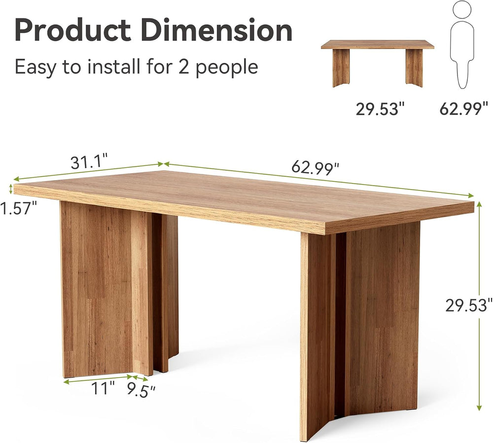 LITTLE TREE Wooden Dining Table Set for 6, 63-Inch Rectangle Kitchen Table, M...