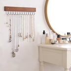 SCUNDA Hanging Jewerly Organizer for Wall, Wall Mounted Necklace Holder, Wood Wall Mount Jewerly Organizer for Earrings Bar, Hanging Rings, Necklaces and Bracelet, Nice Gift for Woman (2pack,Brown)