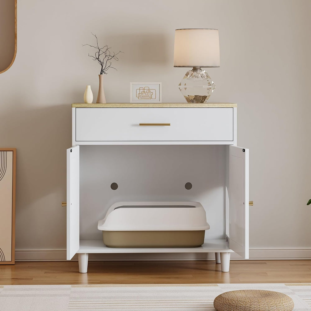 Contemporary Storage Cabinet, Cat Litter Box Enclosure with Scratch Pad, Hidd...