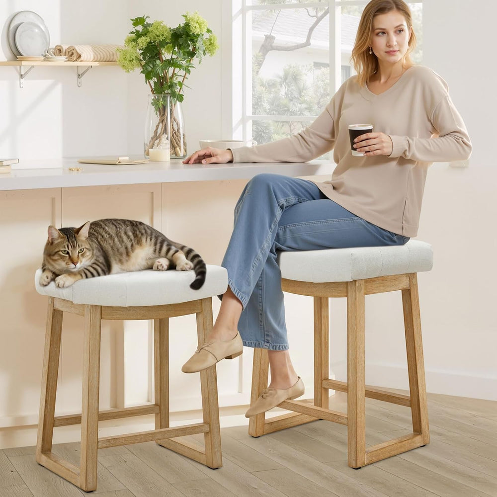 24 Inch Counter Height Bar Stool, Backless Upholstered Bar Stool with Wood Le...