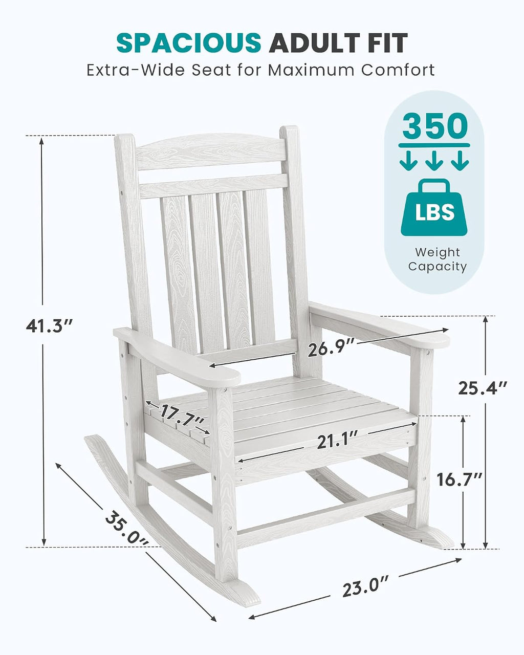 SERWALL Oversized Outdoor Rocking Chairs Set of 2, Oversized HDPE Porch Rockers for Adults, All-Weather Composite Patio Rocking Chairs, White