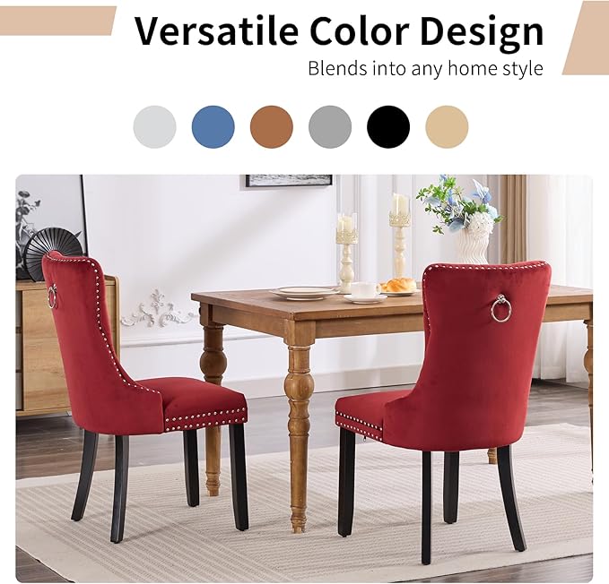 Modern Dining Chairs Set of 4, Tufted Upholstered Dining Chair with Solid Woo...