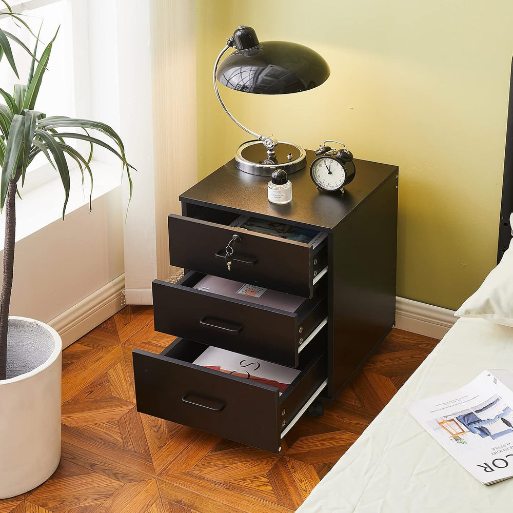 TUKAILAi Mobile File Cabinet with 3 Drawers, Lockable Storage Unit Wooden Rol...