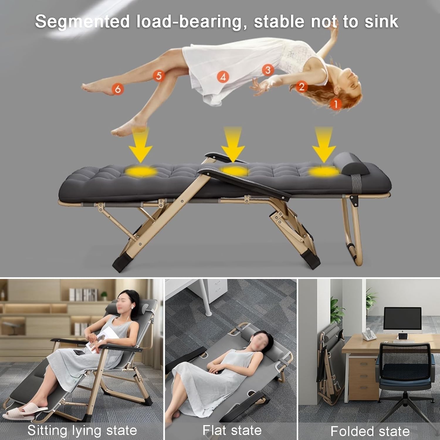 Gravity Folding Reclining Lounge Chair with Detachable Soft Cushion and Adjustable Headrest, Lawn Recliner