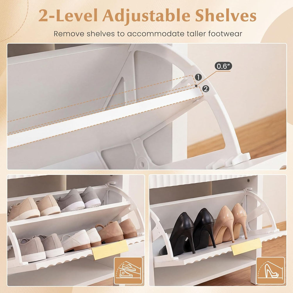 Giantex Shoe Storage Bench with 2 Flip Drawers, Wooden Entryway Bench with St...