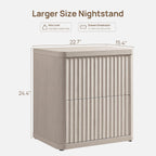 SICOTAS Night Stand Set of 2 Nightstands with 2 Drawers Storage Bedside Table Large Fluted Bed Side End Table Modern 24.4" Tall Wide Night Stands for Bedroom Living Room Sofa Couch Office, White Alder