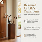 OUNONA Solid Wood Umbrella Stand Elegant Entryway Organizer for Indoor and Outdoor Use Heavy Duty Umbrella Holder for Lobbies Dark Walnut